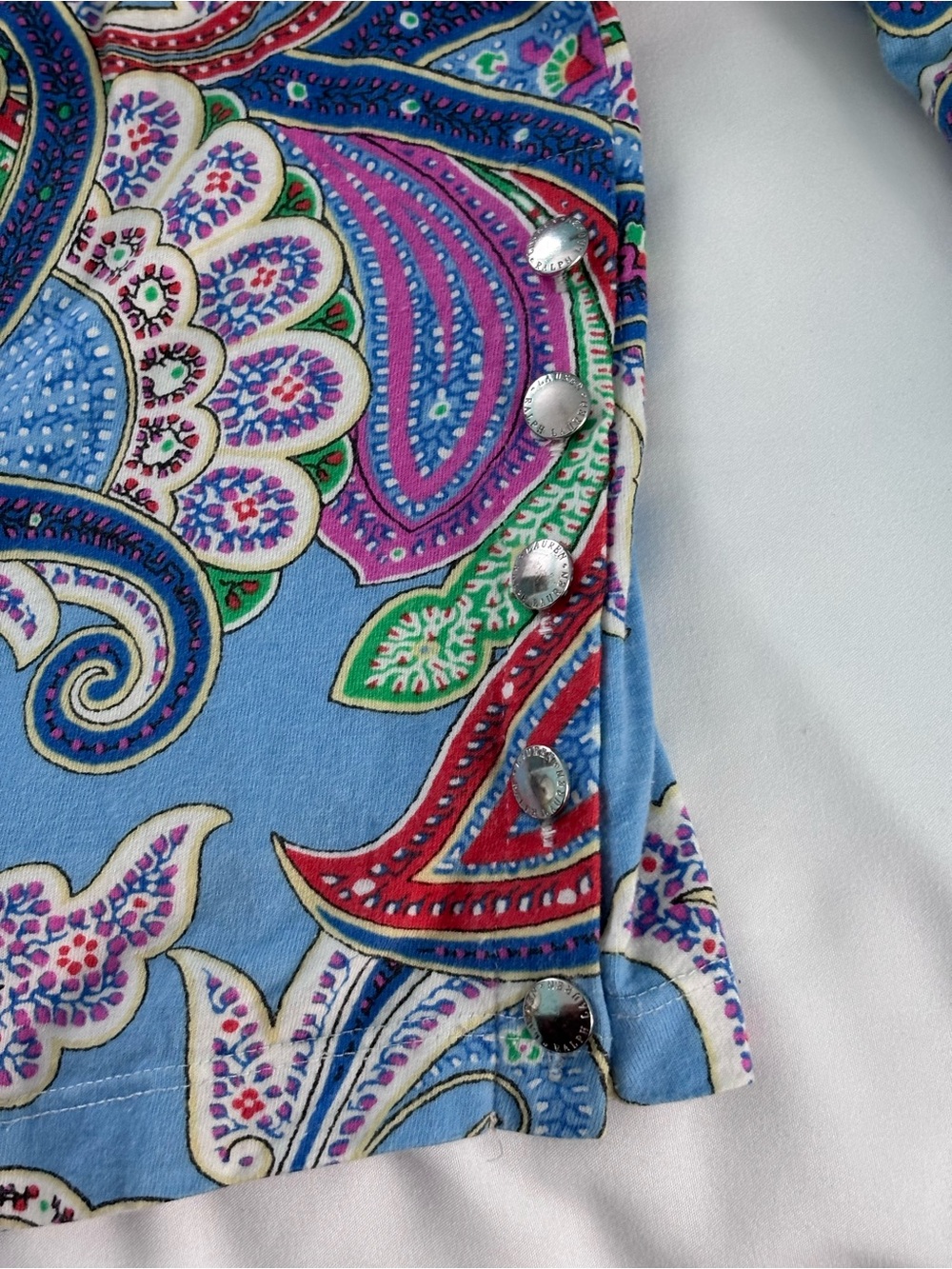 Lauren Ralph Lauren Paisley 3/4 Sleeve Boat Neck Blouse XL Blue Cotton Modal - Picture 3 of 5